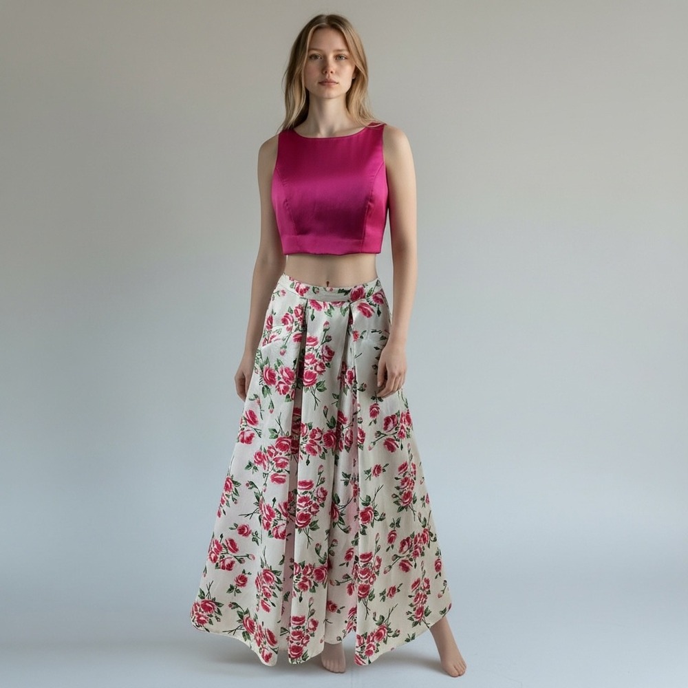 Nox Anabel Womens 2 Piece Set Fuchsia Crop Top Floral Maxi Skirt Pink Roseโ S
